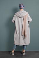 Hijab clothing ECRU SNAP DETAILED LEATHER TRENCH-COAT 9835 