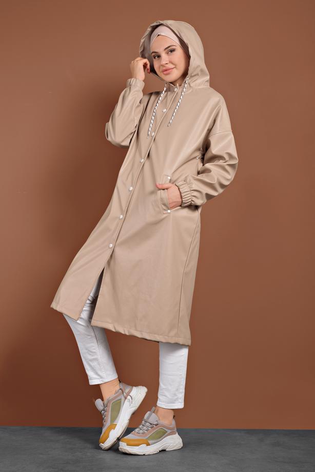 Vêtements hijab  SNAP DETAILED LEATHER TRENCH-COAT 9835  - TRENDTESETTÜR
