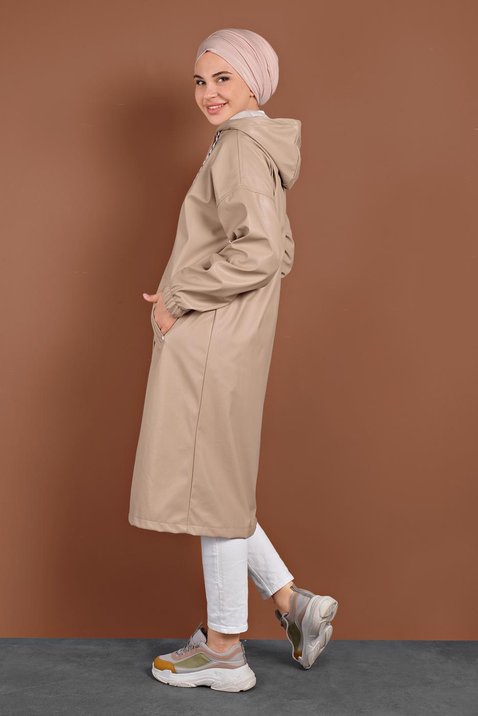 Vêtements hijab POUDRE TRENCH-COAT EN CUIR À BOUTONS PRESSIONS 9835
