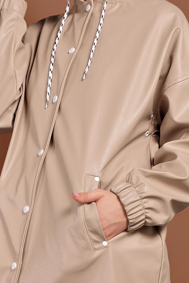 Vêtements hijab  SNAP DETAILED LEATHER TRENCH-COAT 9835  - TRENDTESETTÜR