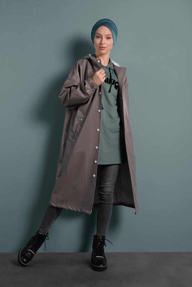 Vêtements hijab  SNAP DETAILED LEATHER TRENCH-COAT 9835  - TRENDTESETTÜR