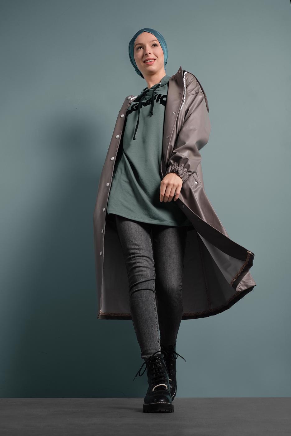Vêtements hijab VISON TRENCH-COAT EN CUIR À BOUTONS PRESSIONS 9835