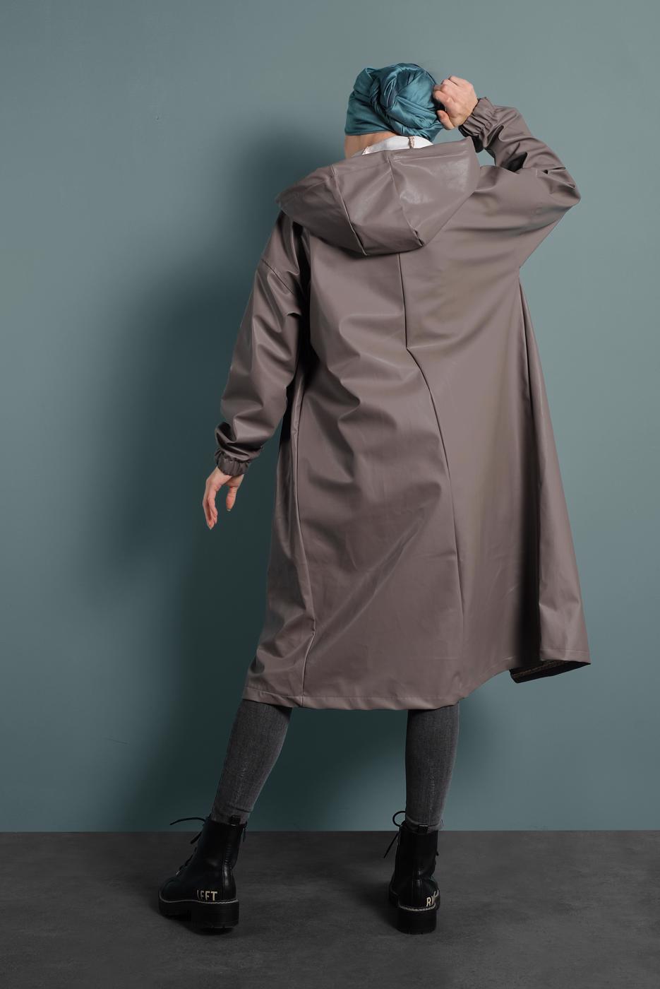 Vêtements hijab VISON TRENCH-COAT EN CUIR À BOUTONS PRESSIONS 9835