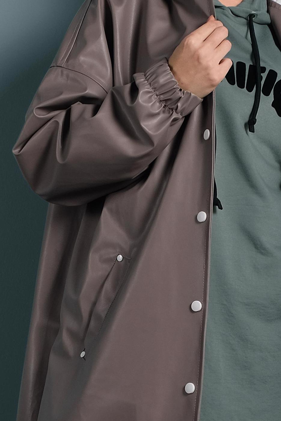 Hijab clothing MINK SNAP DETAILED LEATHER TRENCH-COAT 9835 