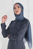 Tesettür giyim LACİVERT DÜĞMELİ CEPLİ VE BELİ KEMERLİ ELBİSE 825