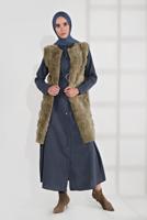 Tesettür giyim LACİVERT DÜĞMELİ CEPLİ VE BELİ KEMERLİ ELBİSE 825