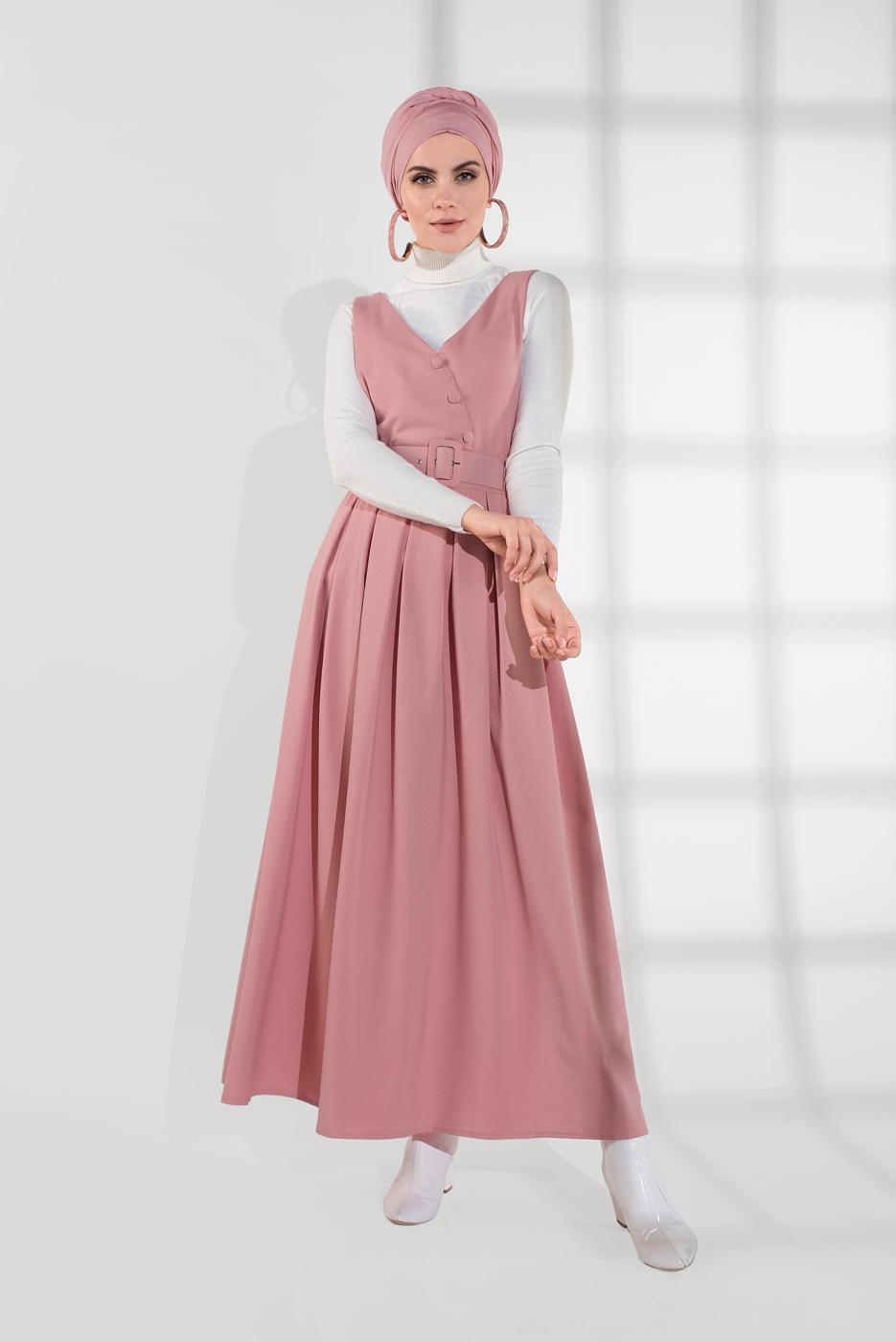 Vêtements hijab POUDRE ROBE ET JUPE CHASUBLE À BOUTONNÉ AVEC CEINTURE 2004 