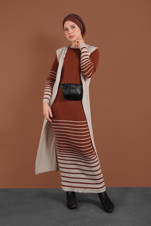 Vêtements hijab  STRIPPED KNIT VEST & TUNIC 2424 - TRENDTESETTÜR