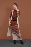 Hijab clothing BEIGE STRIPPED KNIT VEST & TUNIC 2424