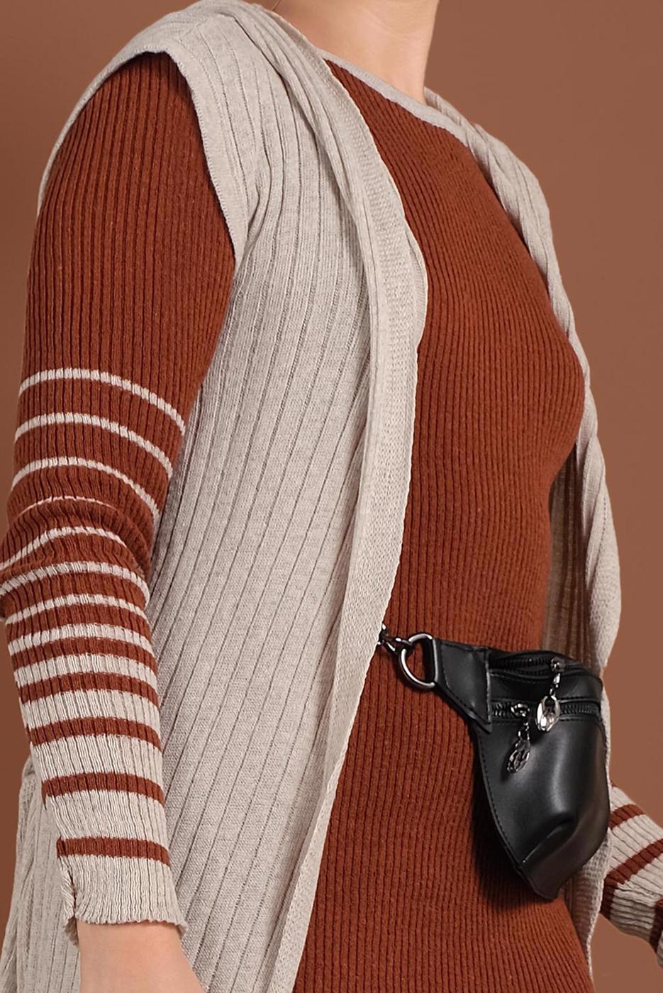 Hijab clothing BEIGE STRIPPED KNIT VEST & TUNIC 2424