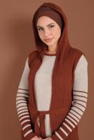 Tesettür giyim BEJ ÇİZGİLİ ÖRME YELEKLİ TAKIM 2424 