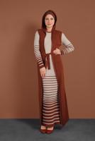 Hijab clothing BEIGE STRIPPED KNIT VEST & TUNIC 2424