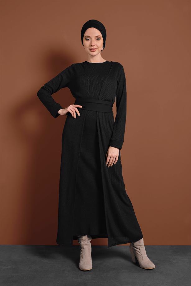 Vêtements hijab NOIR TAILLEUR AVEC CEINTURE 3705  - TRENDTESETTÜR