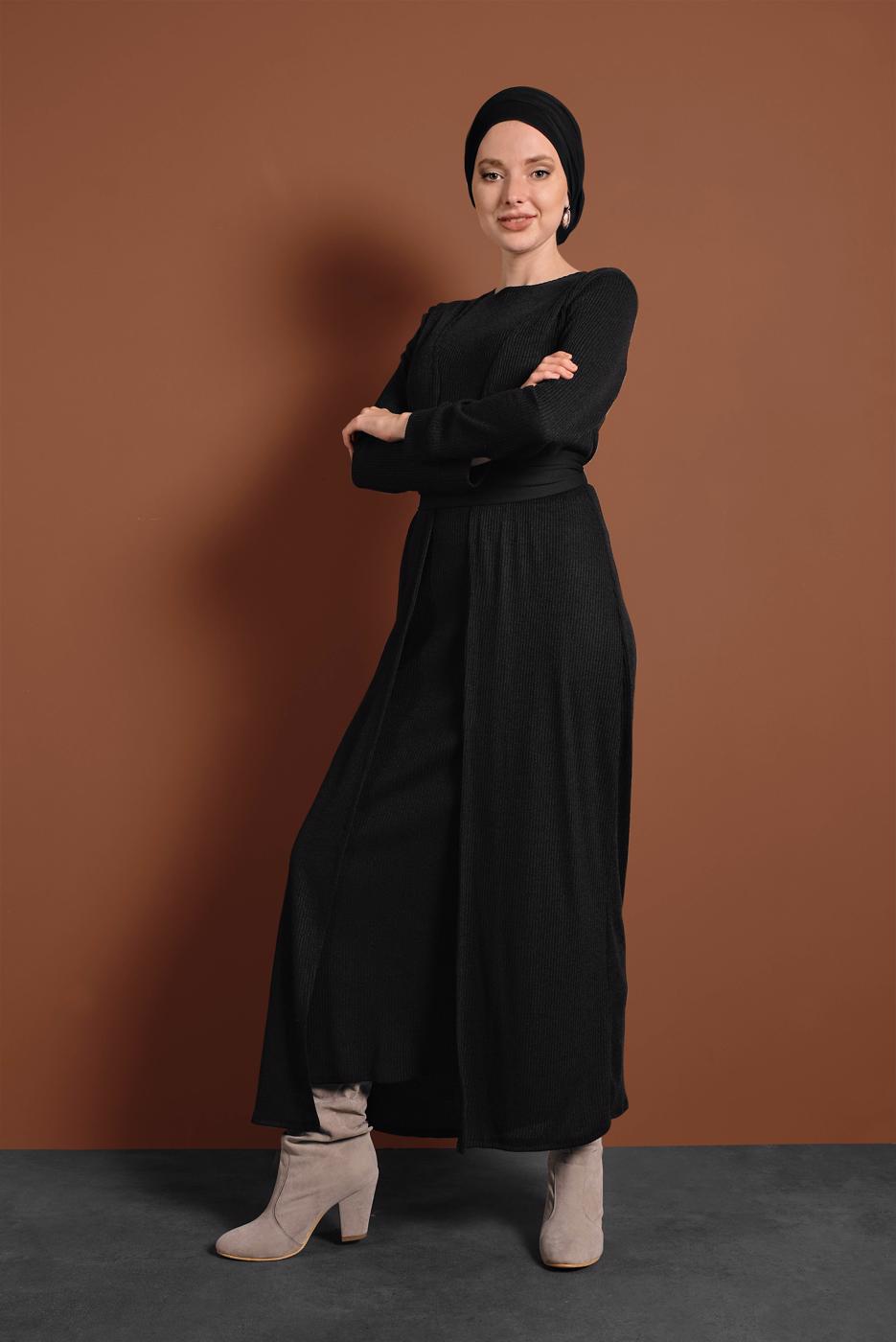 Vêtements hijab NOIR TAILLEUR AVEC CEINTURE 3705 