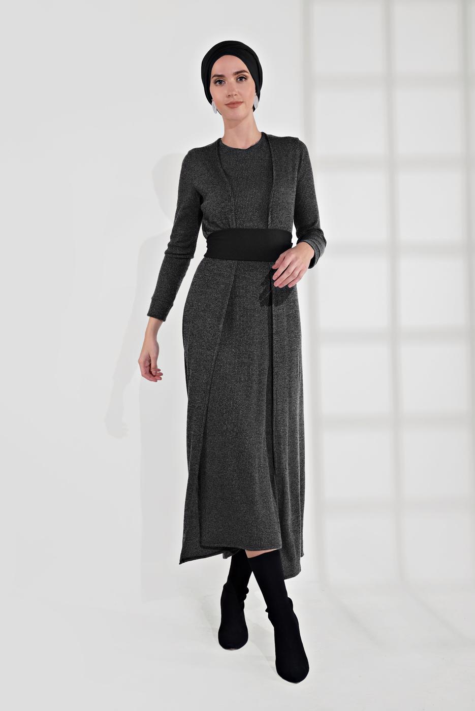 Vêtements hijab GRIS TAILLEUR AVEC CEINTURE 3705 