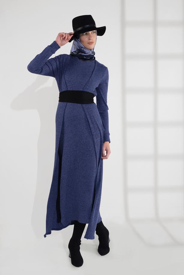 Vêtements hijab BLEU MARINE TAILLEUR AVEC CEINTURE 3705  - TRENDTESETTÜR