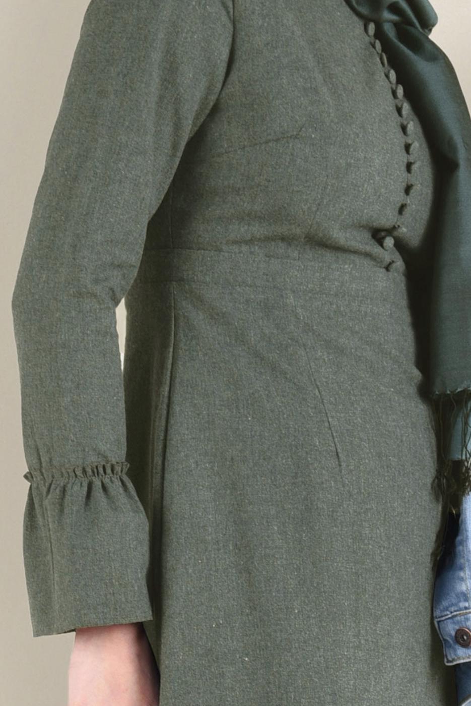 Tesettür giyim HAKİ VOLANLI PAMUKLU ELBİSE 4568