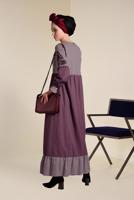 Tesettür giyim BORDO İŞLEMELİ VE PÜSKÜLLÜ ELBİSE 4605