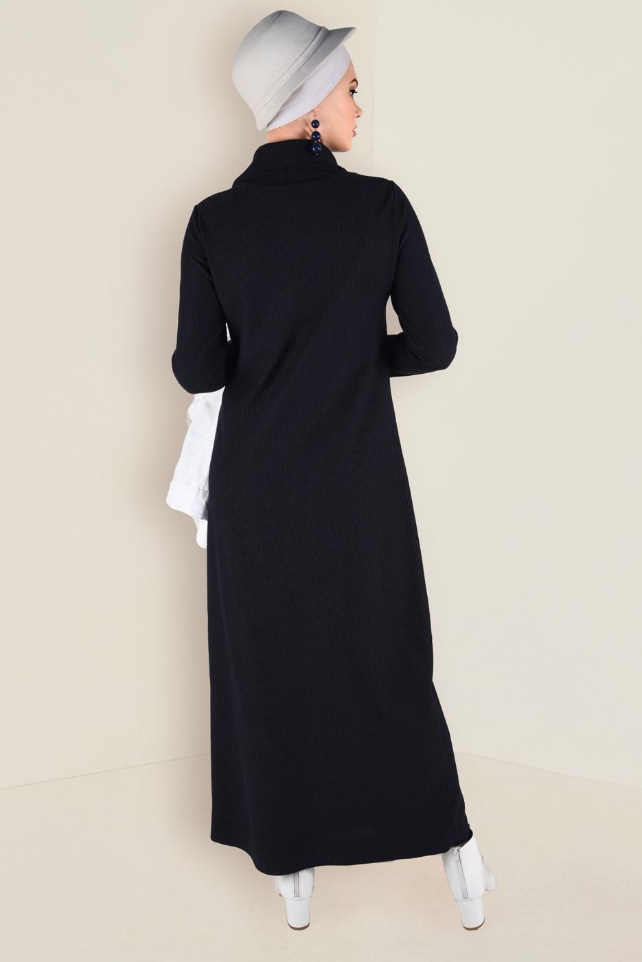 Tesettür giyim LACİVERT BOĞAZLI TRİKO ELBİSE 4677
