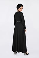 Tesettür giyim SİYAH KOLLARI DANTELLİ KEMERLİ ELBİSE 4679