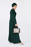 Tesettür giyim YEŞİL KOLLARI DANTELLİ KEMERLİ ELBİSE 4679