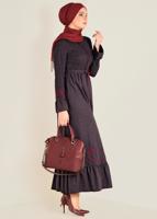 Tesettür giyim SİYAH BAĞCIKLI NAKIŞLI ELBİSE 4680