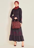 Tesettür giyim SİYAH BAĞCIKLI NAKIŞLI ELBİSE 4680