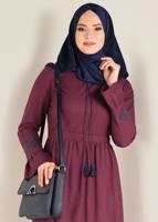 Tesettür giyim KIRMIZI BAĞCIKLI NAKIŞLI ELBİSE 4680