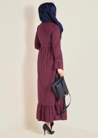 Tesettür giyim KIRMIZI BAĞCIKLI NAKIŞLI ELBİSE 4680