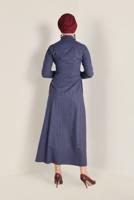 Tesettür giyim LACİVERT EKOSE DESENLİ KUŞAKLI ELBİSE 4681 