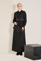 Tesettür giyim SİYAH DÜĞMELİ ELBİSE 4745 
