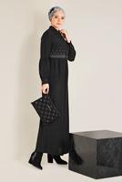 Tesettür giyim SİYAH DÜĞMELİ ELBİSE 4745 