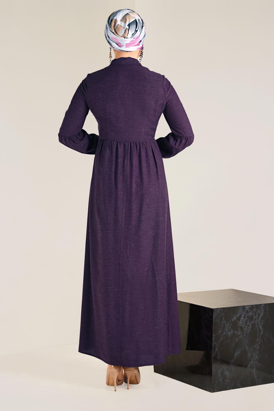 Tesettür giyim MOR DÜĞMELİ ELBİSE 4745 