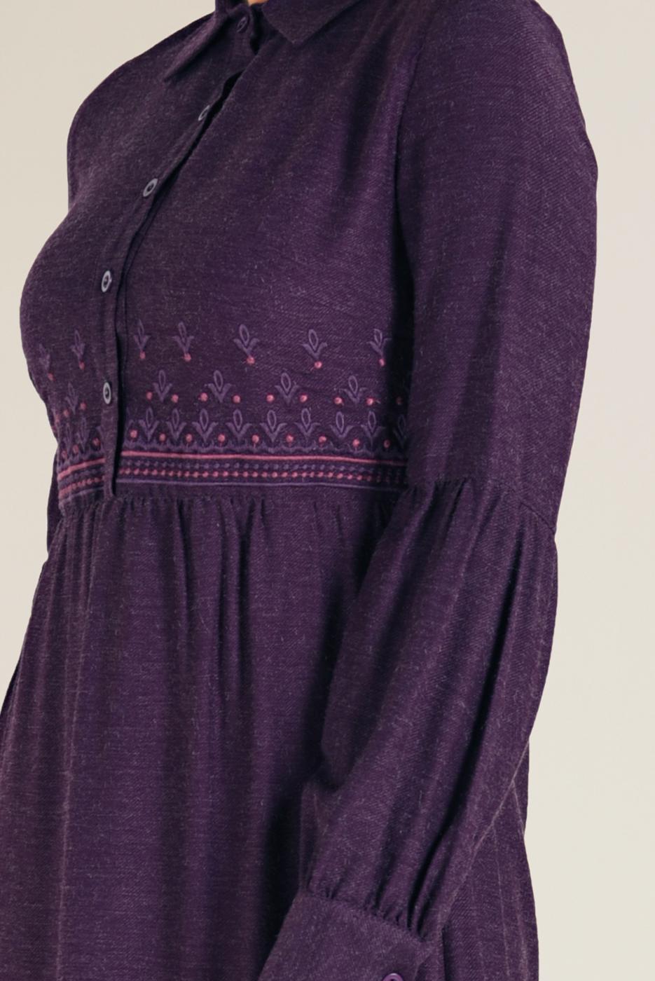 Tesettür giyim MOR DÜĞMELİ ELBİSE 4745 