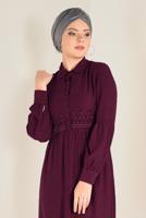 Tesettür giyim BORDO DÜĞMELİ ELBİSE 4745 