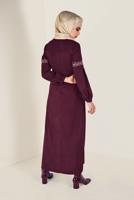 Tesettür giyim BORDO İŞLEMELİ SÜET ELBİSE 4766 