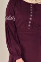 Tesettür giyim BORDO İŞLEMELİ SÜET ELBİSE 4766 