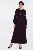 Tesettür giyim BORDO İŞLEMELİ SÜET ELBİSE 4766 