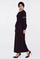 Tesettür giyim BORDO İŞLEMELİ SÜET ELBİSE 4766 