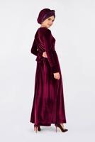 Tesettür giyim BORDO ÖNÜ İŞLEMELİ KADİFE ELBİSE 4781 