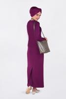 Tesettür giyim MOR DÜZ KESİM DALGIÇ KUMAŞ ELBİSE  4785