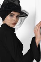 Tesettür giyim SİYAH YAKASI BAĞCIKLI VOLANLI ELBİSE 4786