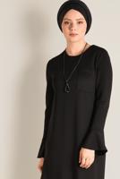 Tesettür giyim SİYAH KOLLARI VE ETEK UCU VOLANLI ELBİSE 4805