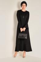 Tesettür giyim SİYAH KOLLARI VE ETEK UCU VOLANLI ELBİSE 4805