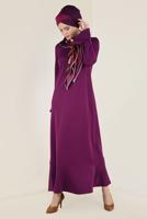 Tesettür giyim MOR KOLLARI VE ETEK UCU VOLANLI ELBİSE 4805