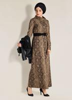 Tesettür giyim KAHVE DESENLİ ELBİSE 4812 