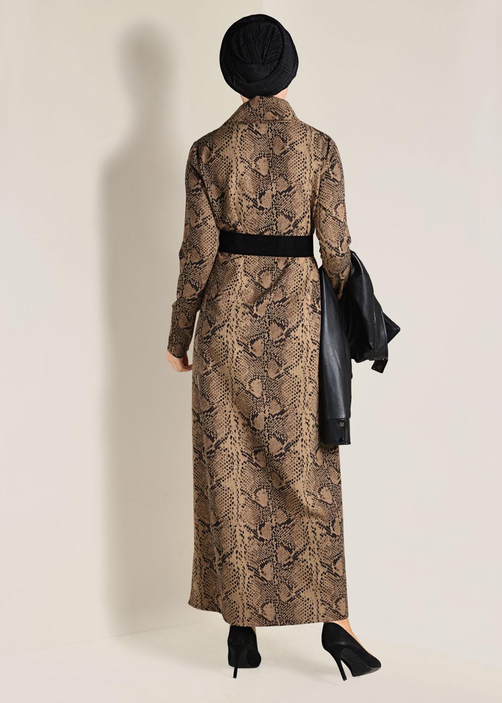 Tesettür giyim KAHVE DESENLİ ELBİSE 4812 