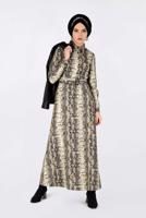Tesettür giyim KAHVE YILAN DERİSİ DESENLİ ELBİSE 4813