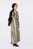 Tesettür giyim KAHVE YILAN DERİSİ DESENLİ ELBİSE 4813