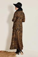 Tesettür giyim KAHVE YILAN DERİSİ DESENLİ ELBİSE 4814